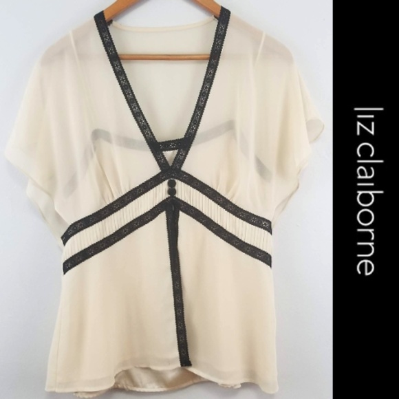Liz Claiborne Tops - Liz Claiborne Sheer Layered Top with Lace Trim